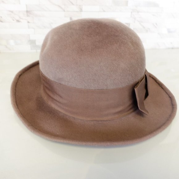 Women Hat Wool Felt Crushable Cloche Designer Brown Medium Henry Pollak Ritz Vtg main image 8